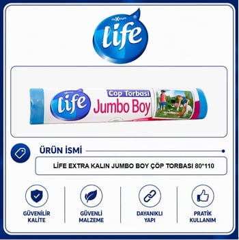 Life Extra Kalın Jumbo Boy Çöp Torbası 10'Lu