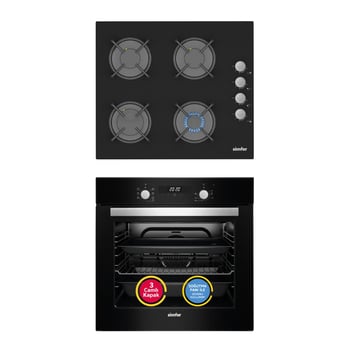 Simfer 8 Fonksiyon Power Turbo Siyah 2'li Ankastre Set (fırın + Ocak)