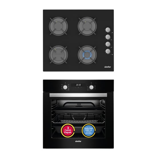 Simfer 8 Fonksiyon Power Turbo Siyah 2'li Ankastre Set (fırın + Ocak)