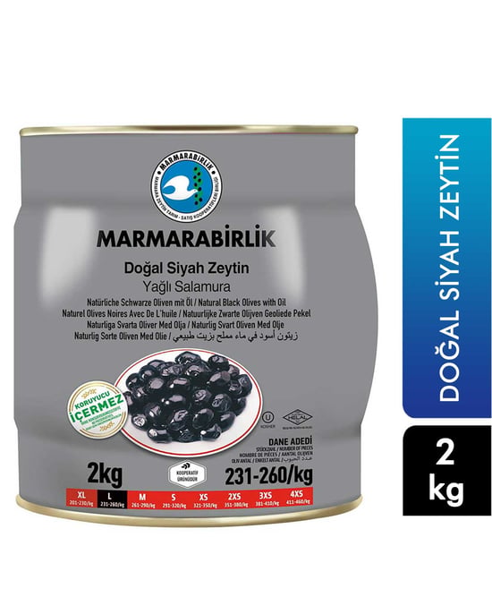 Marmara Birlik Hiper Doğal Siyah Zeytin Teneke 2 Kg