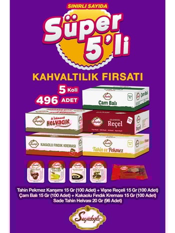 Seyidoğlu Doğal Lezzetler Kahvaltı Seti – Çam Balı, Fındık Kreması, Vişne Reçeli, Tahin Helva, Tahin