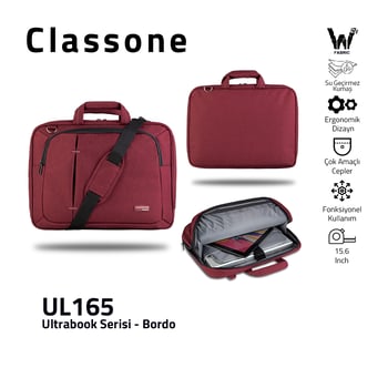 Classone UL165 WTXpro Su Geçirmez Kumaş Ultrabook Serisi 13.3" - 15.6"   Notebook El Çantası Bordo