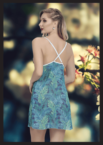 Kirlinova Mavi Yaprak Desenli Fantezi Gecelik S1363