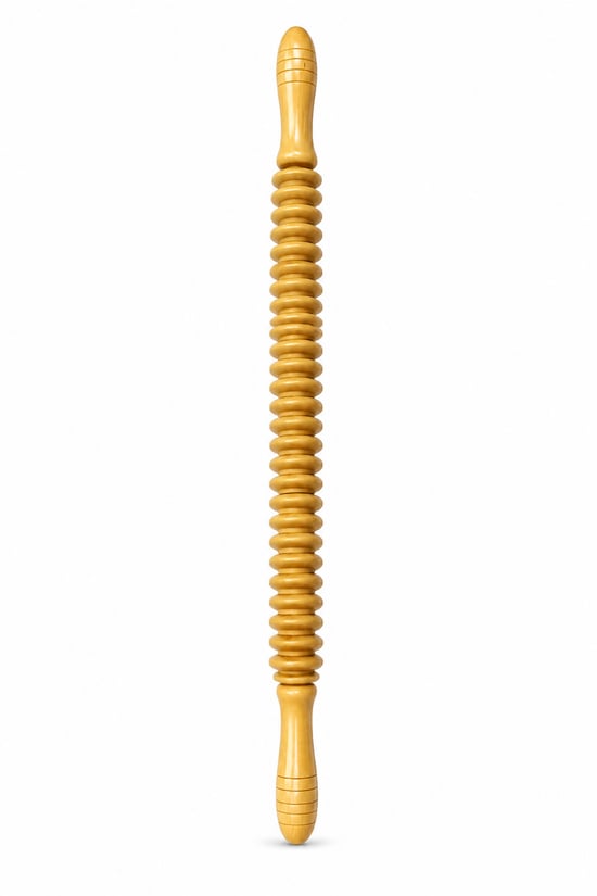 Eratos Çok Diskli Ahşap Maderoterapi Masaj Aleti – Çift Saplı Uzun Vücut Rulosu