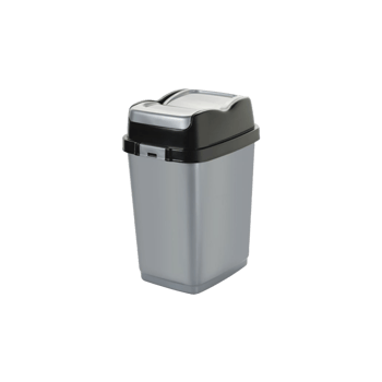 Dünya-09711-400&410 ( Siyah & Gri ) Easy ( 5lt ) ( Çift Kapaklı ) Çöp Kovası Plastik ( 149x185x266mm )