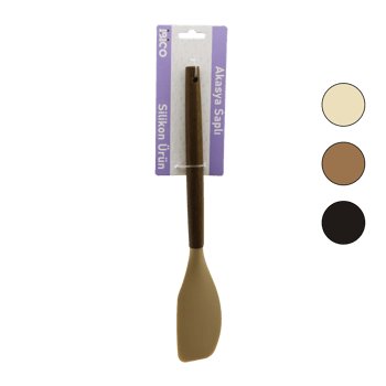 İ22-020 ( Renkli Silikon ) ( Ahşap Akasya Saplı ) ( Yan ) Spatula ( 30cm )