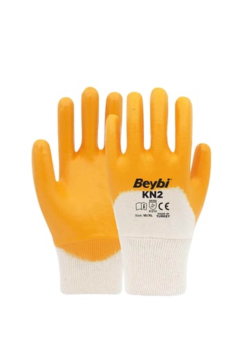 Beybi Kn2 Sarı Pamuk Nitril İş Eldiveni 10 Beden 12 Çift