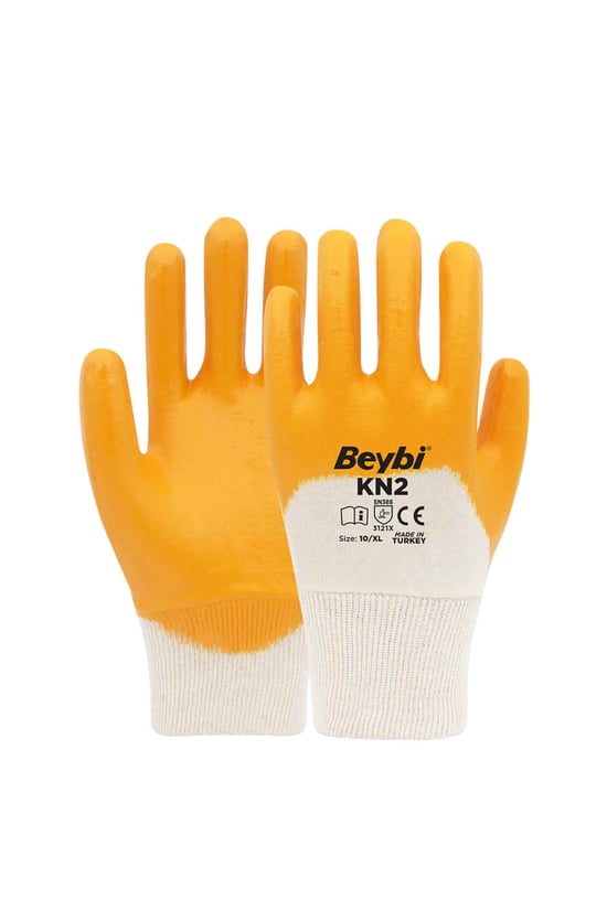 Beybi Kn2 Sarı Pamuk Nitril İş Eldiveni 10 Beden 12 Çift