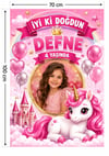 Unicorn Fotoğraflı Pembe 70x100 Cm Parti Afişi Branda