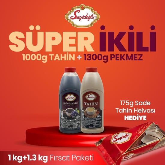 Seyidoğlu Tahin 1000 gr & Üzüm Pekmezi 1300 gr Bidon – Doğal Lezzetler Seti