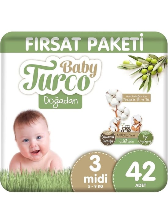 Baby Turco Doğadan 3 Numara Midi 42'li Bebek Bezi