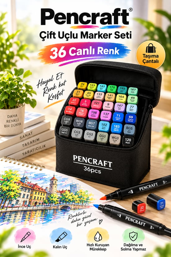 Fabess Pencraft 36'lı Profesyonel Marker Boya Kalem Seti, Proje,mimarlık Çizim Seti