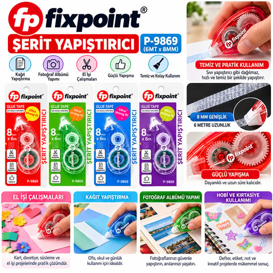 Fixpoint P-9869 Şerit Yapıştırıcı ( 6mtx8mm )