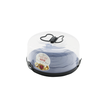 Qlux L-00501-2 (antrasit Gri Taban) (yuvarlak) Kek & Pasta Fanusu (şeffaf Plastik Kapak=kelebek Şekil Baskı & Kulplu)
