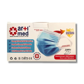 Artımed 3 Katlı Kulak Bantlı Meltblown Ultrasonik Cerrahi Maske Telli 50'li (üts Kayıtlı)