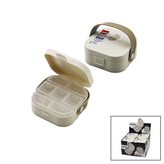 Wenken Ur-3499 (pls.kutu Çantalı=9x9cm & Y:3.7cm ) İlaç Kutusu (7 Günlük= 2+2+3 Şeffaf Plastik ) (taşıma Kulplu)