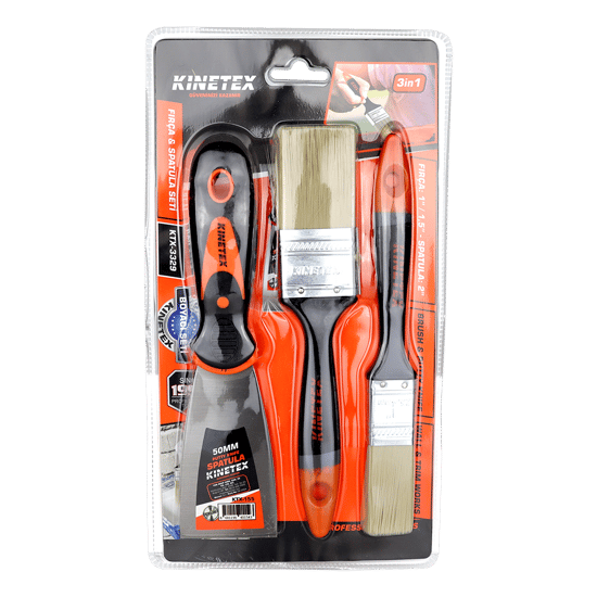 Kinetex Ktx-3329 ( 3pcs ) Boyacı & Nalbur Set ( 50mm Spatula & 2x Kestirme Fırça )