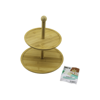 İ22-228 ( Yuvarlak ) ( 2 Katlı ) Ahşap & Bambu Servis Sunumluk ( Çap: 20cm -- Çap:25cm )