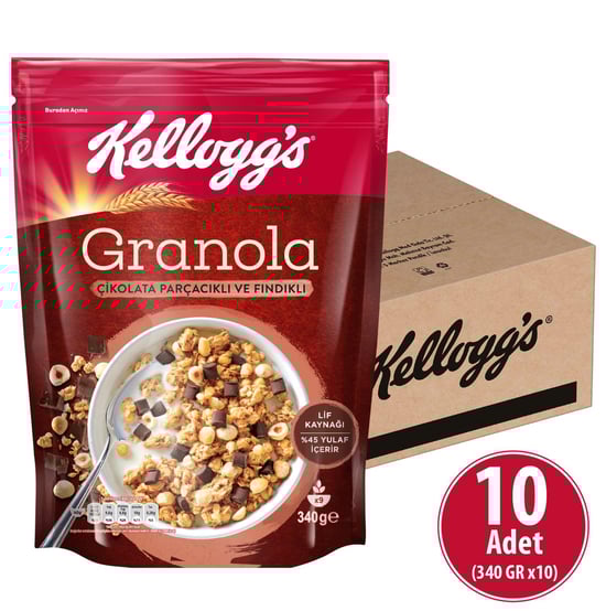 Kellogg's Çikolata Parçacıklı&fındıklı Granola 340 Gr X 10 Adet