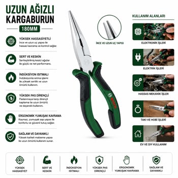Bosch-1 600 A03 2vc ( 7" & 180mm ) Kargaburnu Uzun Ağızlı ( Lüx Ergonomik Saplı ) ( Kargaburun ) ( 60 ± Kesme Sertlik )