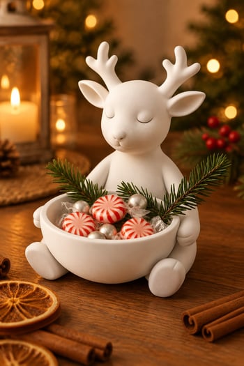 Ren Geyiği Figürlü Çok Amaçlı Kase – Noel Sunum Kabı Beyaz