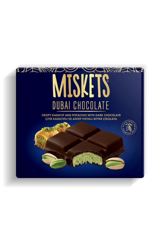Miskets Dubai Çikolatası Bitter Antep Fıstıklı Çıtır Kadayıflı Dolgulu Tablet Çikolata 100 Gr