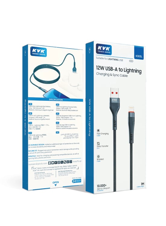 KVK Lightning 12W Sarj Kablosu 1 Metre