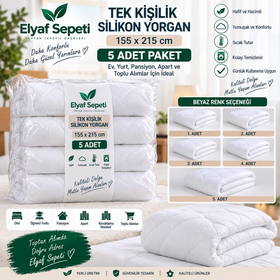 Elyaf Sepeti 5’li Toptan Tek Kişilik Silikon Yorgan 155x215 Cm