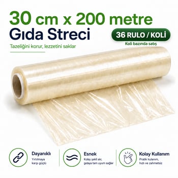 Streç Film 30 Cm × 200 Metre – Gıda Saklama ve Paketleme