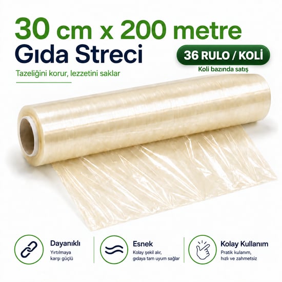 Streç Film 30 Cm × 200 Metre – Gıda Saklama ve Paketleme