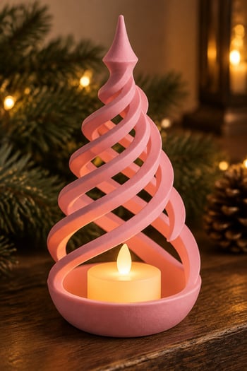 Minimalist Spiral Noel Ağacı Şeklinde Led Mum Tutucu Pembe