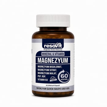 Resavit Magnezyum 3'lü Form (bisglisinat,malat,sitrat), Vitamin (b2,b3,b6)-60 Kapsül