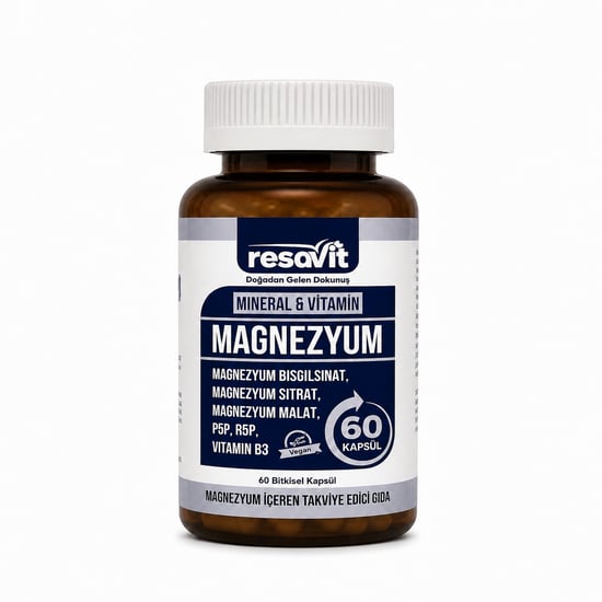 Resavit Magnezyum 3'lü Form (bisglisinat,malat,sitrat), Vitamin (b2,b3,b6)-60 Kapsül