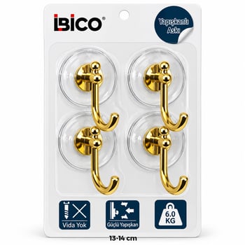İ17-016 ( 4pcs ) ( Gold ) (krom Görünüm) Plastik Askı ( Yapışkanlı Montaj=şeffaf Mika Kristal Plaka ) (6kg)