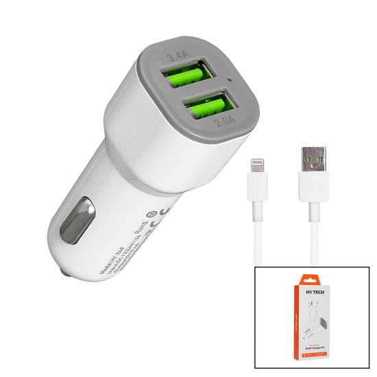 İnura Global Hytech Hy-x44 ( İphone & Kablolu ) ( Oto & Araç ) ( Çakmaklık Şarj Başlık Set ) ( Dual-port ) ( 3a & 15.5w ) ( 1mt Kablo )