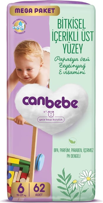 Canbebe 6 Numara Extra Large 62'li Bebek Bezi
