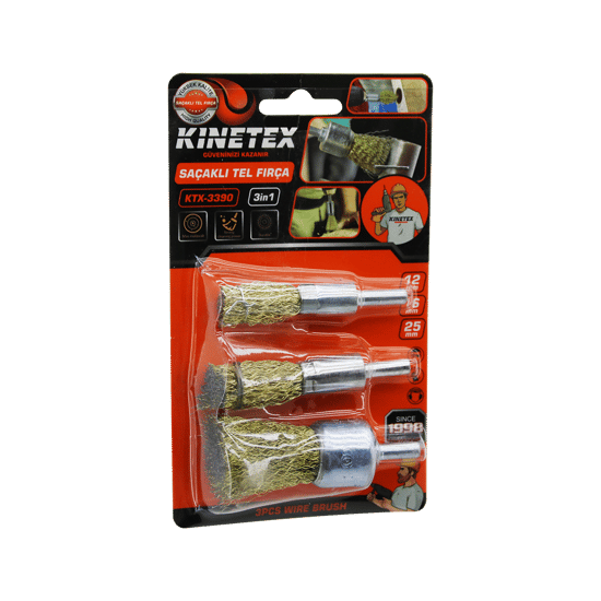 Kinetex Ktx-3390 ( 3pcs Set ) Saçaklı Tel Fırça ( 12mm & 16mm & 25mm ) ( Matkapa Takılabilir )