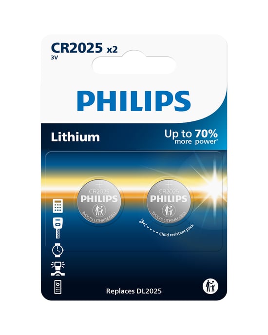 Philips Cr2025 3v Lityum Düğme Pil,saat ve Kumanda Pili - Dl2025 Muadili 2'li Blister