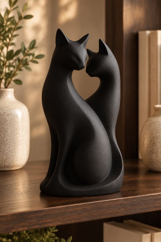 Kedi Çifti Biblo — Minimalist Dekorasyon Siyah