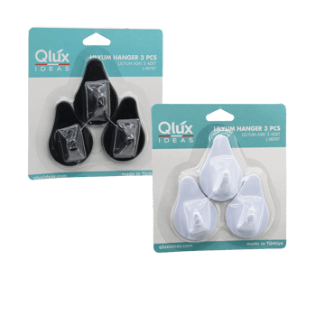 Qlux L-00787 ( 3pcs ) Lilyum Askı ( Siyah & Beyaz Plastik ) ( Yapışkanlı Montaj )