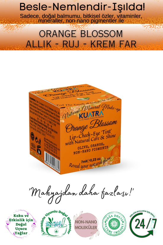 Kuatra Orange Blossom Lip-cheek-eye ‘tint’ Doğal İçerikli Çok Amaçlı Allık, Ruj, Göz Farı