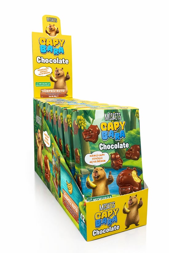 Miskets Capybara Muzlu Dolgulu Sütlü Çikolata 60g X 12 Adet X 2 Kutu Ekonomik Paket