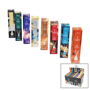 Sebu ( 50ml ) ( 3-çubuklu ) Ortam Kokusu (cam Şişe) (lavanta & B.gül & Sandal & Mango & Okyanus & Yasemin & Kehribar & Çilek)
