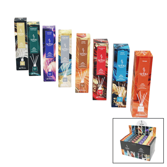 Sebu ( 50ml ) ( 3-çubuklu ) Ortam Kokusu (cam Şişe) (lavanta & B.gül & Sandal & Mango & Okyanus & Yasemin & Kehribar & Çilek)