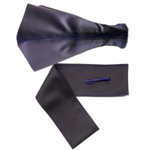 P Parla Tüm Araçlara Uyumlu Direksiyon Kılıfı Ve Vites Körüğü Siyah Deri Mavi Nakışlı