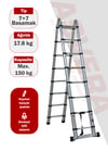 Asvera 4.4 Metre Akıllı Uzayan A Tipi Teleskopik Merdiven - 7+7 Basamaklı Katlanır Merdiven