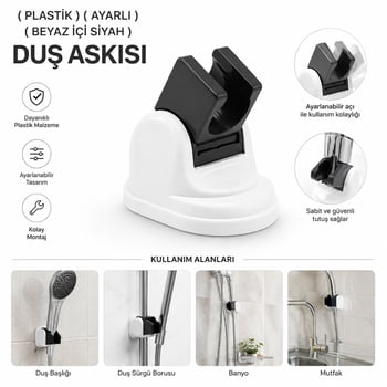 Ö.p.s ( Plastik ) ( Ayarlı ) ( Beyaz İçi Siyah ) Duş Askısı Mafsal