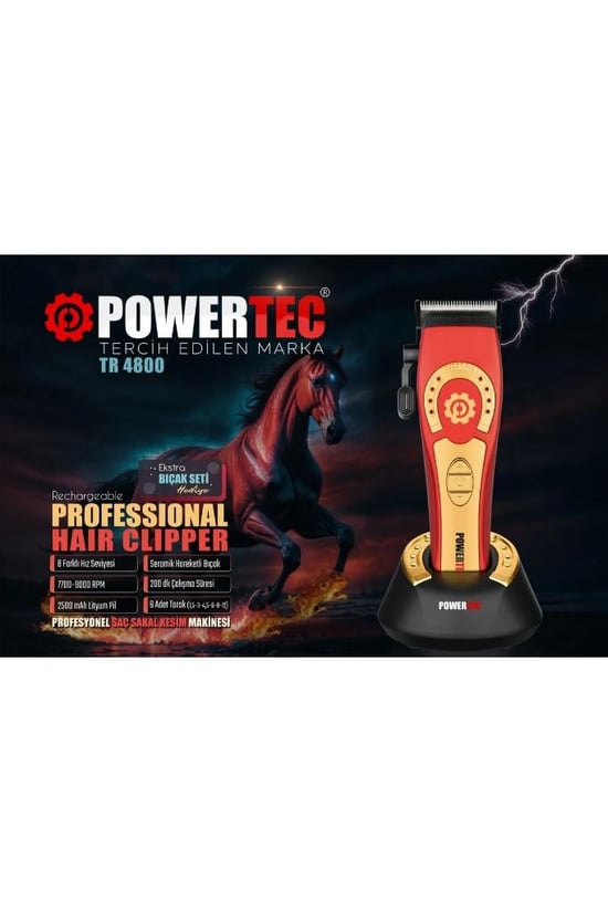 Powertec Tr-4800 Tam Profesyonel 9.000rpm 8 Kademeli Saç-sakal Kesim Makinesi +yedek Seramik Bıçak Seti