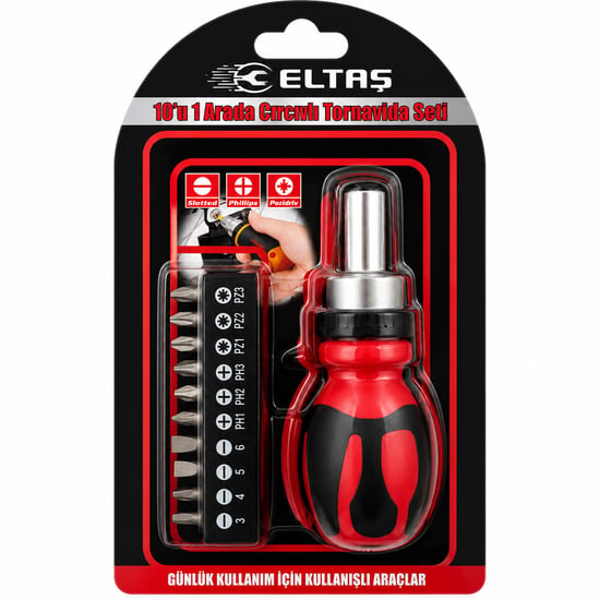 Eltaş Lrd-177 ( 10in1 ) ( Silikon Sap & Cr-v ) Cırcırlı Tornavida Bits Seti ( Ph1-ph2-ph-3 & Pz1-pz2-pz3 ) ( Manyetik Uç Tutucu )