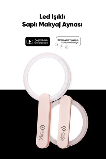 Proco Beauty Pro Led Işıklı Saplı Makyaj Aynası - Display Kutu - Şarj Edilebilir Uzun Ömürlü Kullanım ( Beyaz, Pembe )